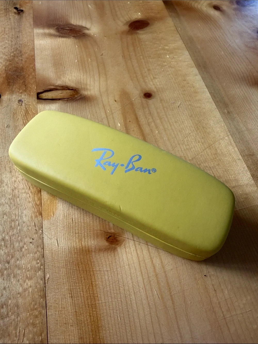 Ray-Ban Yellow Eyeglass Hard Case Glasses Protector Hinged Clamshell Felt Lined